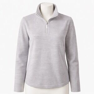 J. Crew Striped 1/4 zip pullover Sweatshirt Womens Small Gray Coastal Grandma